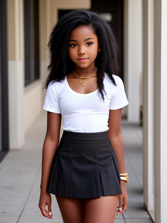 Young ebony kid in miniskirt