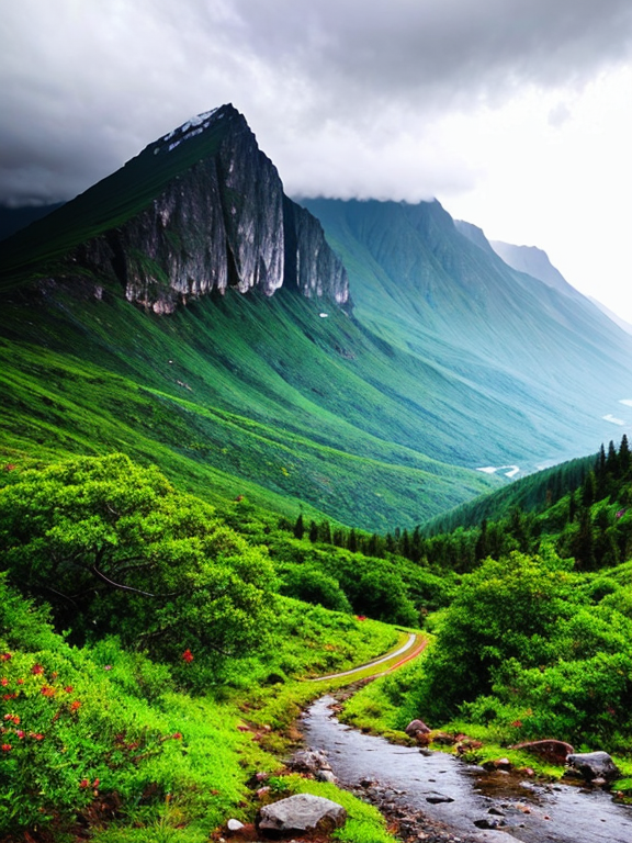 mountain with rainfall nature beauty 