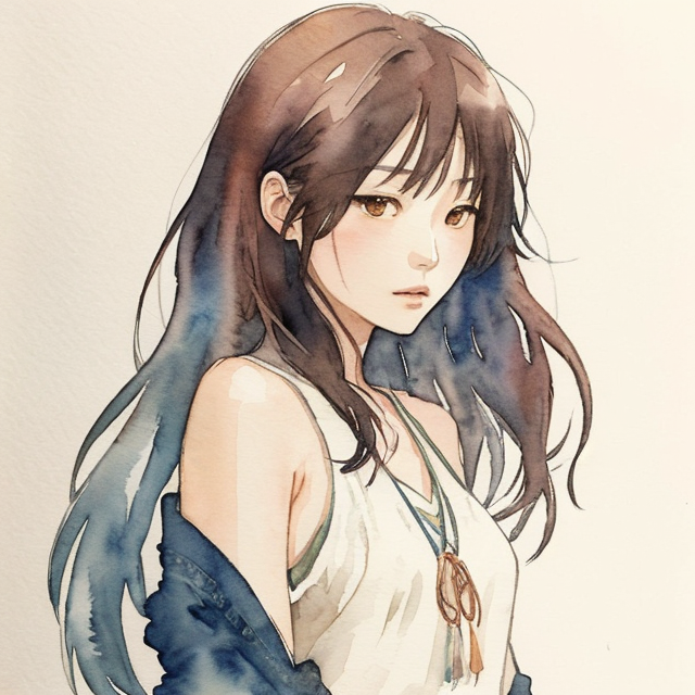 Kanade Tachibana, A simple, minimalistic art with mild colors, using Boho style, aesthetic, watercolor