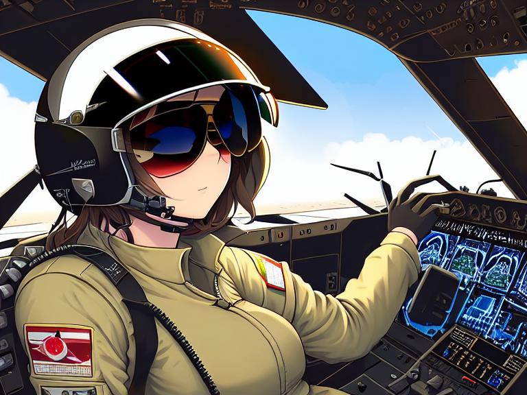 Premium Photo | Anime girl in a cockpit with headphones on looking out the  window generative ai