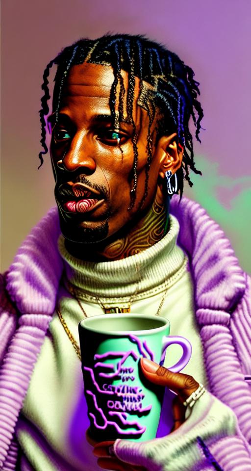 travis scott holding cup of codeine, accurate details, detailed face, purple liquid in cup glowing, fantasy, dramatic, intricate, elegant, highly detailed, digital painting, artstation, concept art, smooth, sharp focus, illustration, art by Gustave Dore, octane render
lowes, text, error, missing fingers, fewer digits, cropped, extra digit, worst quality, mutated, low quality, jpeg artifacts, signature, bad anatomy, extra fingers, extra legs, extra arms, poorly drawn hands, poorly drawn feet, disfigured, tiling, bad art, out of frame, deformed, mutated, blurry, fuzzy, gross, misshaped, mutant, disgusting, ugly, watermark, watermarks.