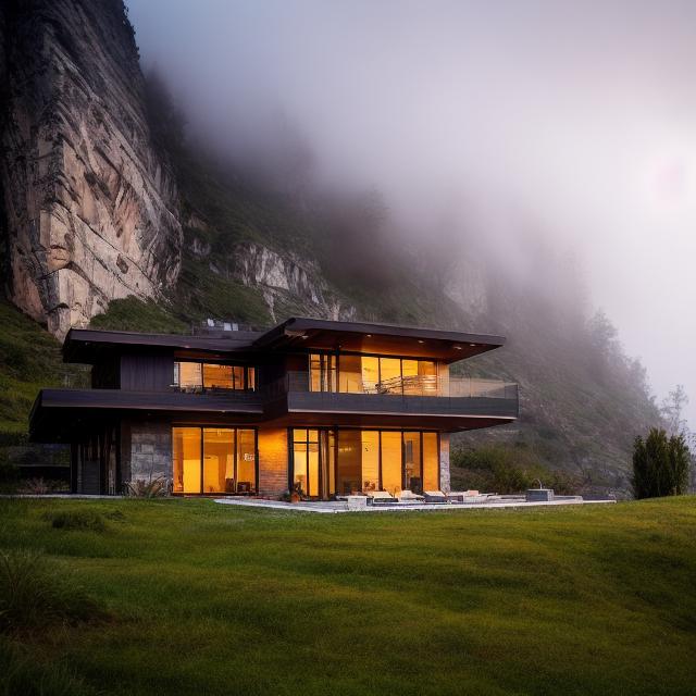 How to make a photo-realistic modern house in the mountains with