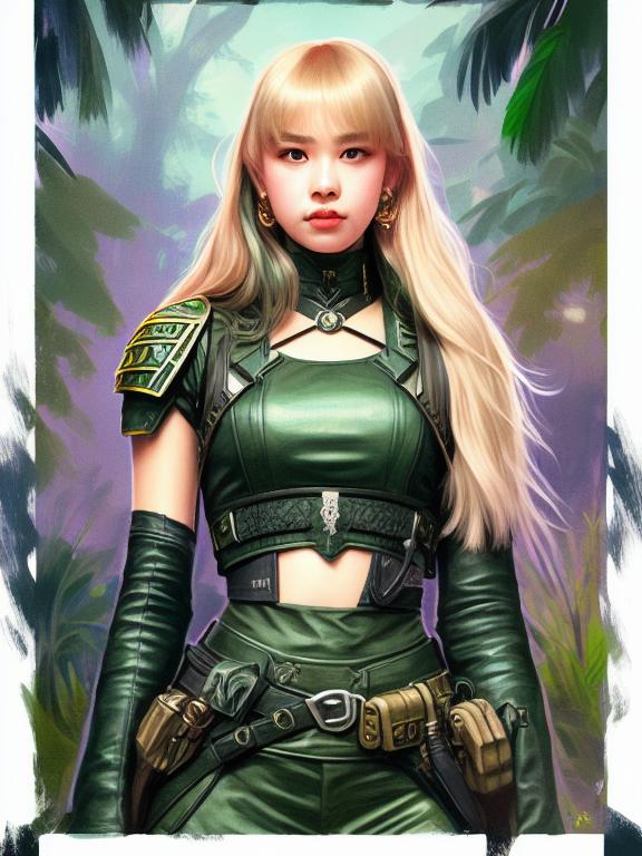 jossi of blackpink, female soldier, tarot card, highly detailed, digital painting, smooth, sharp focus, illustration, ultra realistic, 8 k, art by artgerm and alphonse mucha