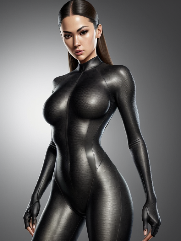 AI Art Generator: A sleek, black, skin-tight bodysuit that hugged