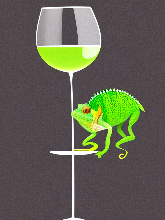 A chameleon graphic drawing holding a half filled wine glass