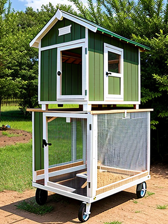 Walk-in Mobile Chicken coop with wheels on a farm