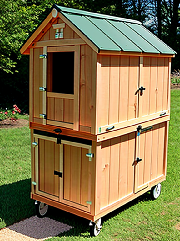 Perfect Walk-in Mobile Chicken coop with wheels on one end on a farm