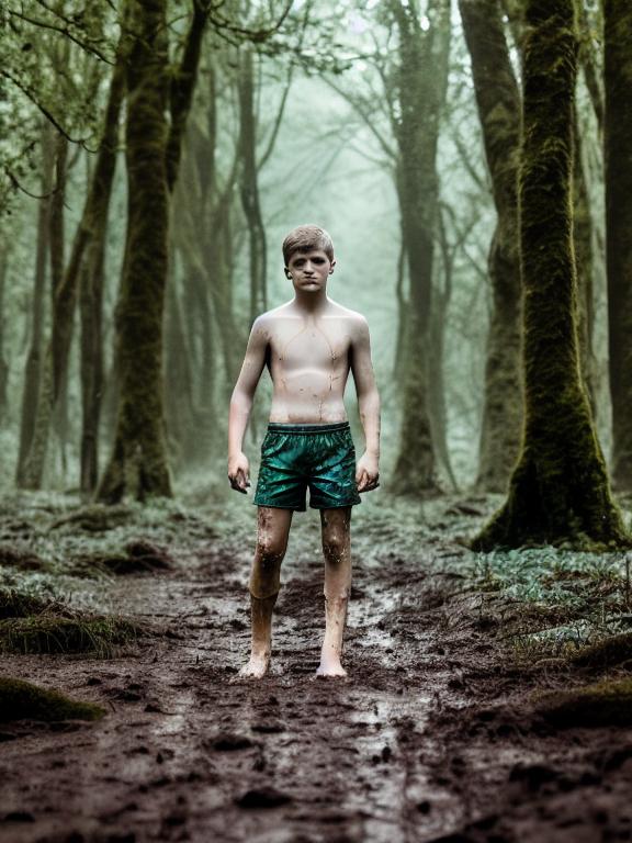 barefoot shirtless teen boy standin - OpenDream