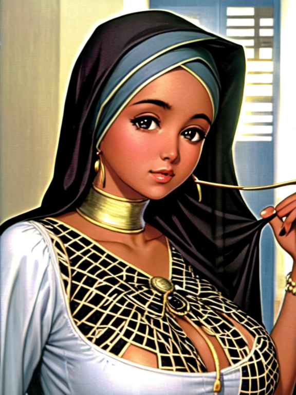 Dark fantasy Muslim hijab chick from the 80's