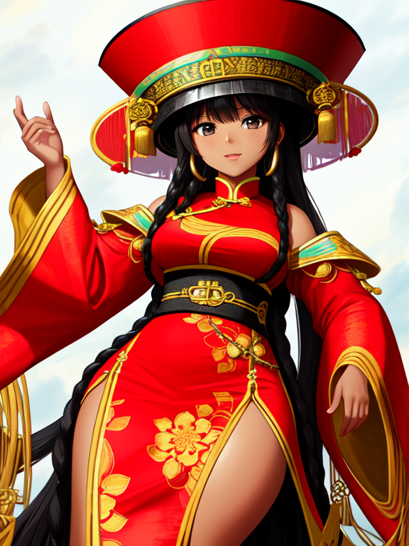 Thick African American negroid blasian blatina biddy in a dress, Chinese Empress