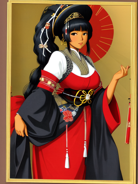 Thick African American negroid blasian blatina biddy in a dress, Japanese Empress