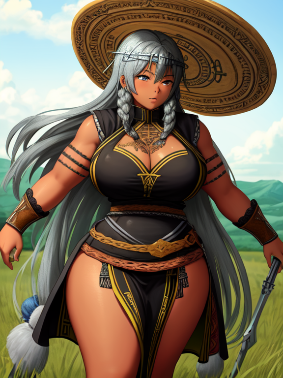 Thick African American negroid blasian blatina biddy in a dress, Swedish viking Warrior Queen with Norse tattoos