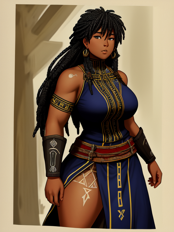 Thick African American negroid blasian blatina biddy in a dress, Swedish viking Warrior Queen with Norse tattoos and Norse runes