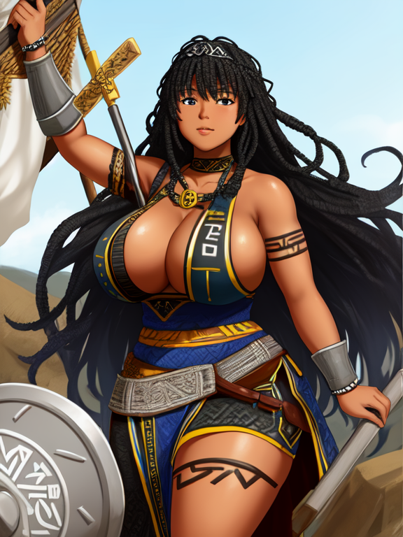 Thick African American negroid blasian blatina biddy in a dress, Swedish viking Warrior Queen with Norse runes and Nordic tattoos