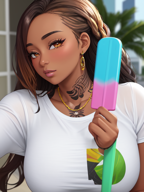 Closeup selfie of a Thick Mature African American ebony negress blasian blatina chonga chola mami mamacita holding a colorful popsicle, SFW close up face and chest profile portrait photo shot of one mature classy dummythicc tattooed dark brown skin brazen bronze-skinned blasian blatina afrolatina melanin model debutante scrumptious ragamuffin uwu kawaii waifu bbygirl :3 gyaru buchoná barbie yellowbone sultry seductive siren enchantress woman with glistening tan bronze skin fat tits and beautiful eyes DSL dicksuckinglips and at least ten tattoos and is modestly dressed in a casual classy summer sundress, safe for work, darker Morena skin or prieta skin boricua, tattooed, tatted, inked up, SFW safe for work professional classy businesswoman in her twenties or thirties, portrait, emphasis on face, 8k, profile picture, Tattoos all over her body and under her dress
