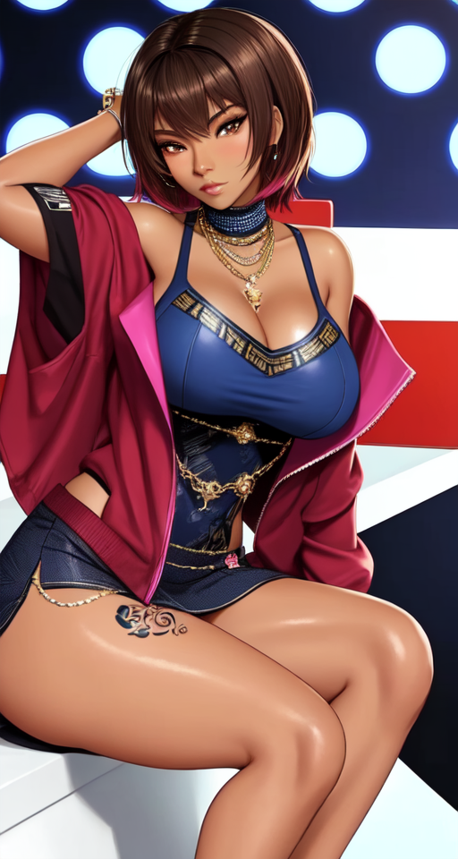 Closeup 8k selfie of a Thick Mature African American ebony negress blasian blatina chonga chola mami mamacita in a patriotic navy blue swimsuit top and skirt with a star pattern all over them and underneath a burgundy red jacket, SFW close up face and chest profile portrait photo shot of one mature classy dummythicc tattooed dark brown skin brazen bronze-skinned blasian blatina afrolatina melanin model debutante scrumptious ragamuffin uwu kawaii waifu bbygirl :3 gyaru buchoná barbie yellowbone sultry seductive siren enchantress woman with glistening tan bronze skin fat tits and beautiful eyes DSL dicksuckinglips and at least ten tattoos and is modestly dressed in a casual classy summer sundress, safe for work, darker Morena skin or prieta skin boricua, tattooed, tatted, inked up, SFW safe for work professional classy businesswoman in her twenties or thirties, portrait, emphasis on face, 8k, profile picture, Tattoos all over her body and under her dress, looks similar to looks like Rihanna Lucy Liu Meagan Good Cardi B Zendaya combined, A blasian blatina that looks like JhenéAiko SZA Rihanna CassieVentura Zendaya and MeaganGood combined into a single woman, dummythicc mature brazen bronze blasian blatina afrolatina safe for work