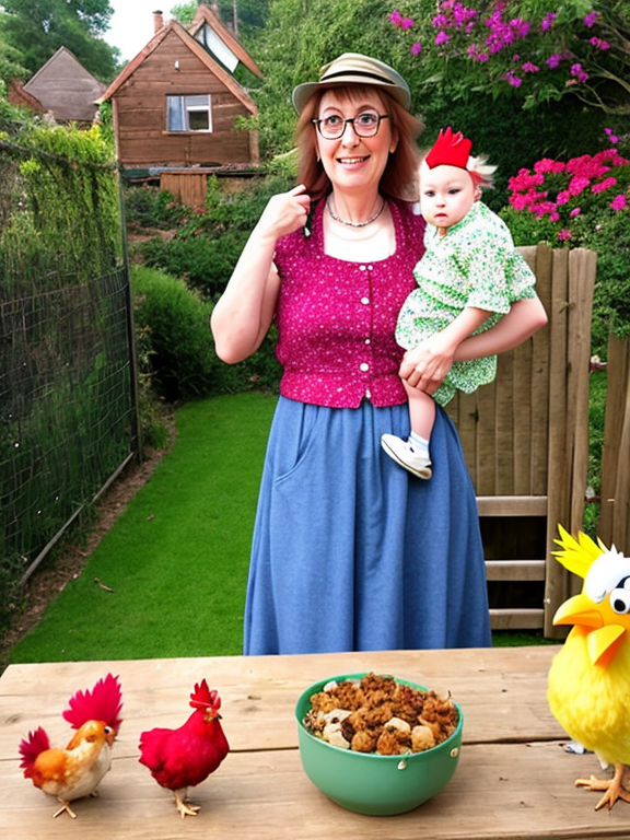 crazy chicken lady in style of quentin blake
