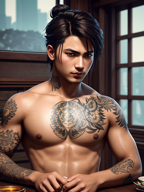 Premium Photo  Male model of a yakuza man with a tattoo on his