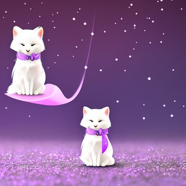 Kawaii tiny white fox mentor mascots with pink and purple markings (one with purple markings and one with pink markings) in purple night sky background, Kawaii anime, fantasy