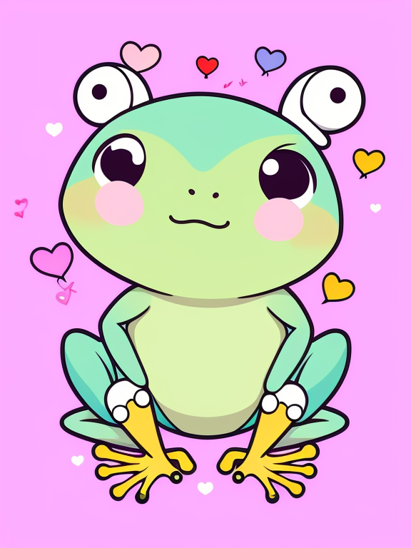 Cupid frog, chibi art, chibi, kawaii, pastel, frog, no extra limbs, no negative anatomy,  no extra toes, vector, vibrant color, incredibly high details, white background, plashing colors, Cartoon character, stickers designs