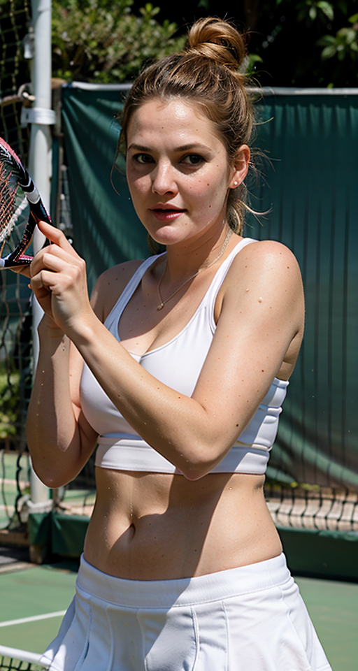 Drew Barrymore playing tennis, mes - OpenDream