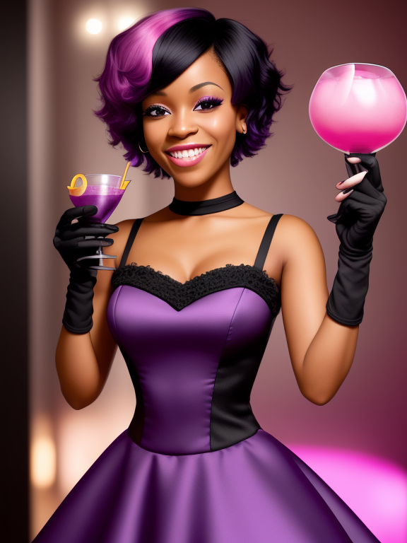Black woman, short purple hair, bla - OpenDream