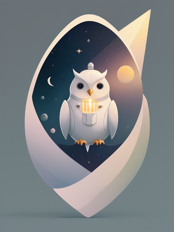Cute chubby owl in moon, astronaut costum, space, , white background behind the triangle with no objects, in Agnes Cecile art style, illustration, white background, Make a logo with Tea and Bloom, Badge, Badge logo, Centered, Digital illustration, Soft color palette, Simple, Vector illustration, Flat illustration, Illustration, Trending on Artstation, Popular on Dribbble, Pastel colors, Classic and elegant decorative objects ((such as candlesticks or vases)), , typographic , trending on artstation, elegant, Moebius, Greg rutkowski, , typographic , trending on artstation, elegant, Moebius, Greg rutkowski, , typographic , trending on artstation, elegant, Moebius, Greg rutkowski