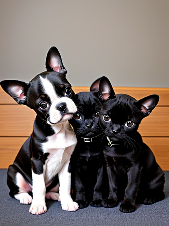 Puppy Boston Terrier and two Black ... - OpenDream