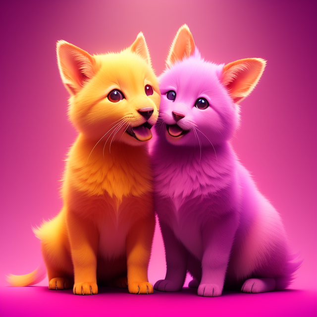 cute animals being playful smiling surrounded by pink glowing colors, In the style of mike campau, Vray tracing, Serge marshennikov, Photo-realistic techniques, Energetic and bold, Mottled, Janek sedlar