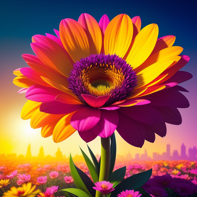 Huge flower full of vibrant colors glowing under the sunlight , In the style of mike campau, Vray tracing, Serge marshennikov, Photo-realistic techniques, Energetic and bold, Mottled, Janek sedlar