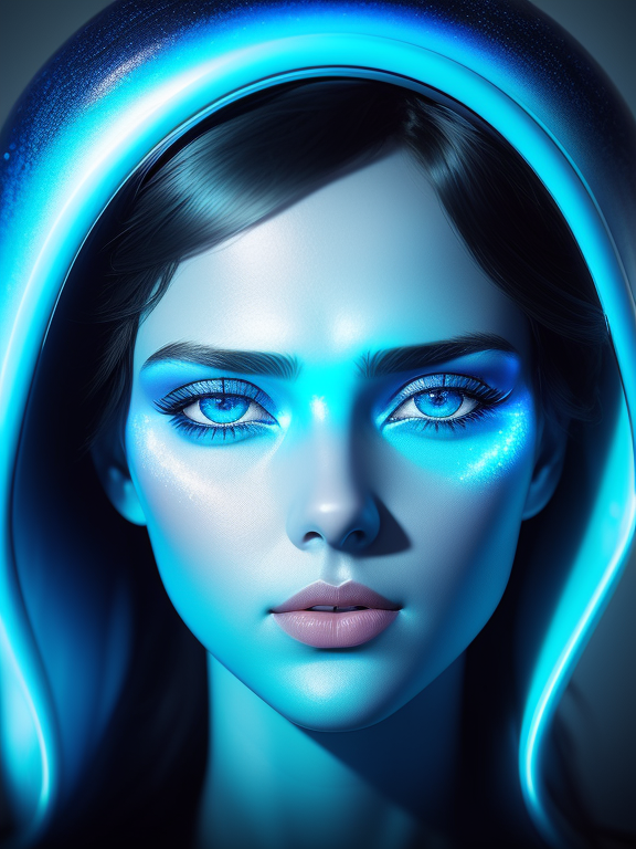 big beautiful blue eyes surrounded by the ocean with glowing blue shades all over the place, In the style of mike campau, Vray tracing, Serge marshennikov, Photo-realistic techniques, Energetic and bold, Mottled, Janek sedlar