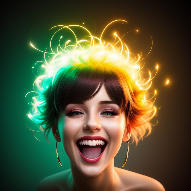 creativity laughing glowing, In the style of mike campau, Vray tracing, Serge marshennikov, Photo-realistic techniques, Energetic and bold, Mottled, Janek sedlar