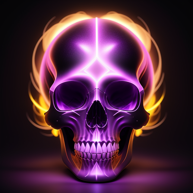 beautiful skull surrounded by veibrant glowing shades of purple and yellow, In the style of mike campau, Vray tracing, Serge marshennikov, Photo-realistic techniques, Energetic and bold, Mottled, Janek sedlar