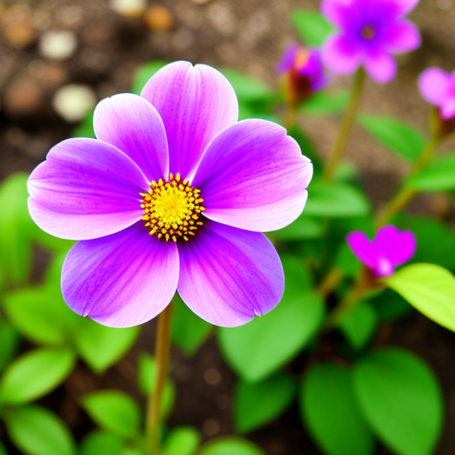 small flower trying to grow next to a beautiful blossomed tall purple flower