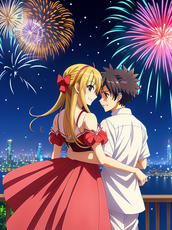 Sunset Anime Girl Silhouette Firework 4K Wallpaper iPhone HD Phone #4930i