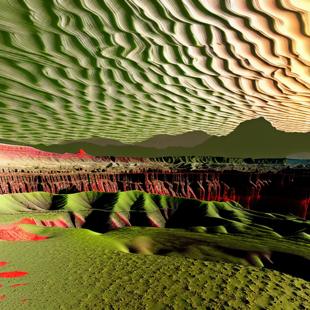 create an image depicting the surface of a desolate, natureless planet. The rocky and sandy terrain has a greenish tint. The landscape is scattered with various mountains and crevices, creating an endless sequence of peaks and ravines, resembling a vast canyon of badlands. At the bottom of these ravines, slow-moving, bubbling rivers of liquid acid flow instead of magma. Narrow and steep paths wind through these landscapes, where herds of damned souls wander aimlessly, suffering from hallucinations, excruciating pain, mental torture, and despair. The overall scene should convey a sense of desolation, hopelessness, and torment.