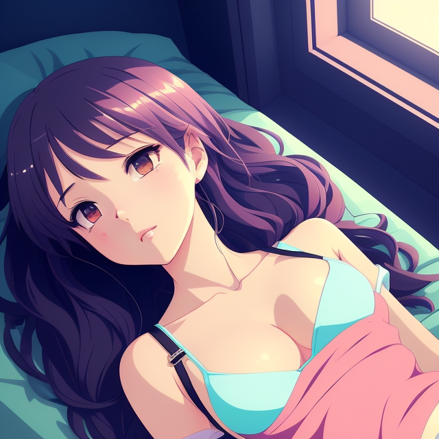 anime girl laying on bed, in underw - OpenDream