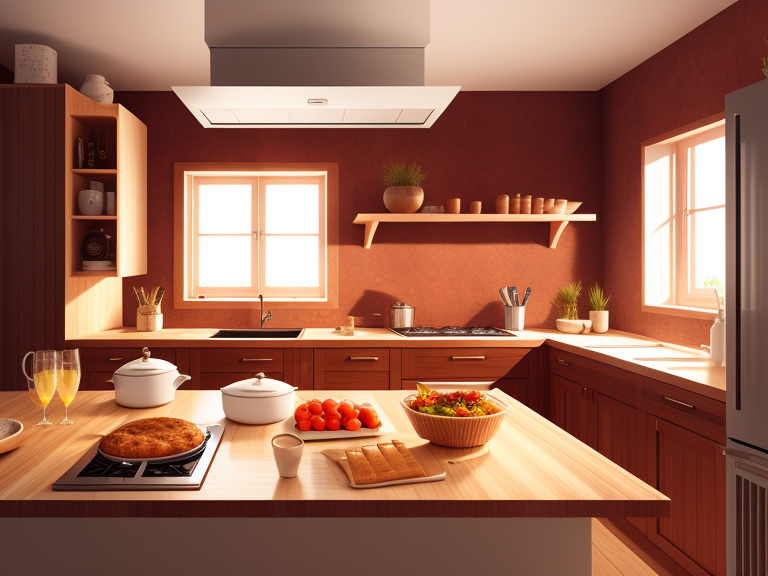 cooking, a lot of products on the table, several ready-made desserts, Dreamy, concept art, digital art, digital painting, Cozy wallpaper