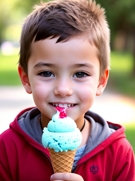 Creepy smile kid eating ice cream 