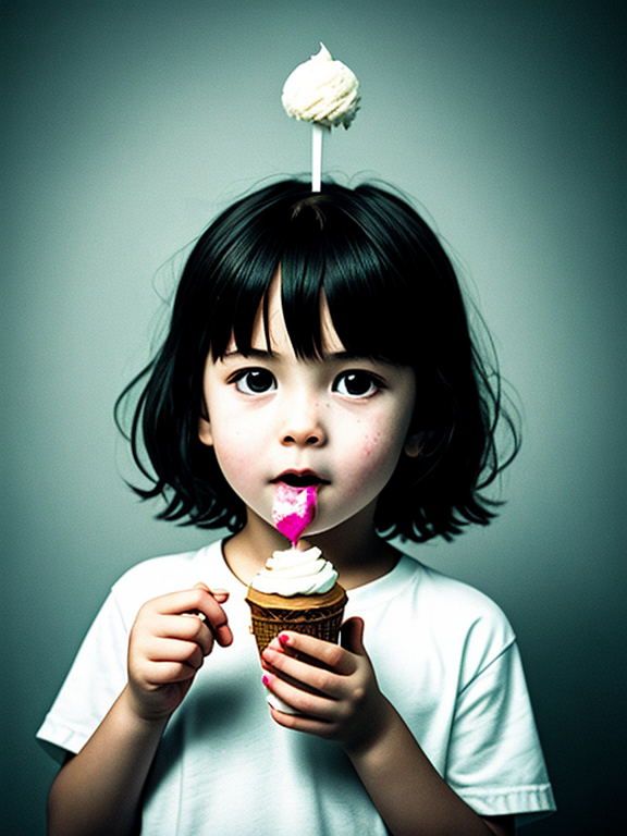 Creepy horror kid eating ice cream 