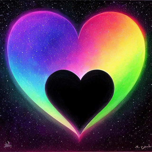 Heart in a Dark Void, Dark colors. Sad crying star. shaded, detailed, 4k, lush color, Artwork, Magical, mystical, amazing, finished. No text, or words, rainbow colors, dark, but rainbow.