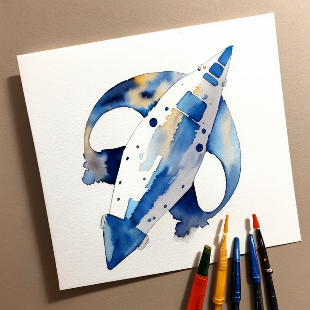 Spaceship, A simple, minimalistic art with mild colors, using Boho style, aesthetic, watercolor