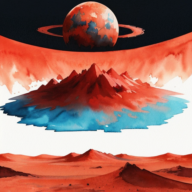 A dream of a shattered red planet, exploded, with life, and colors. Full, 4k, epic, Illustration, A simple, minimalistic art with mild colors, using Boho style, aesthetic, watercolor