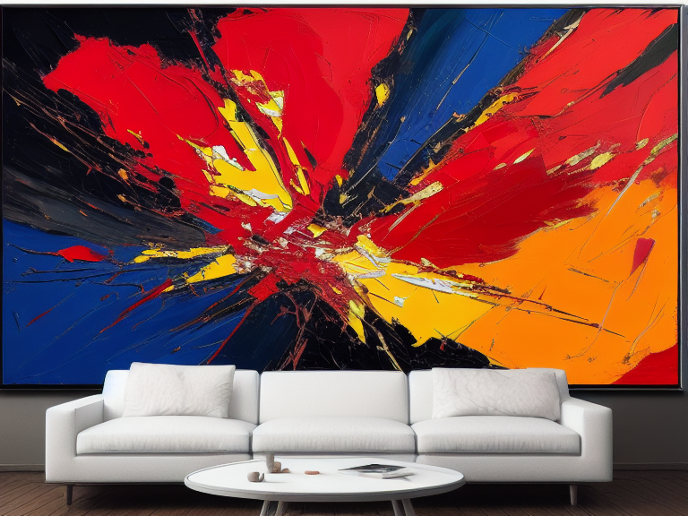 A dream of a shattered red planet, exploded, with life, and colors. Full, 4k, epic, Illustration, midcentury modern, oil painting, 8k, high quality, brushstroke painting technique, palette knife painting, Minimalism