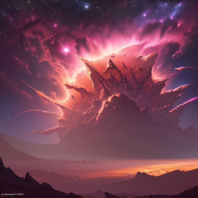 A dream of a shattered red planet, exploded, with life, and colors. Full, 4k, epic, Illustration, finished, pastel colors, beautiful gas clouds, amazing twinkling stars, a detailed matte painting by anton pieck, deviantart contest winner, fantasy art, concept art, official art, matte drawing, mystical nebula, mystical nebula