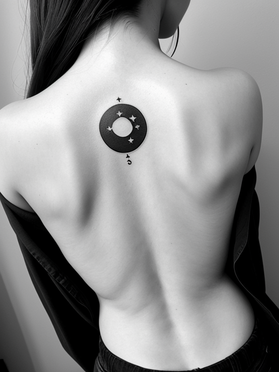 Fine line flower moon tattoo on the shoulder blade.