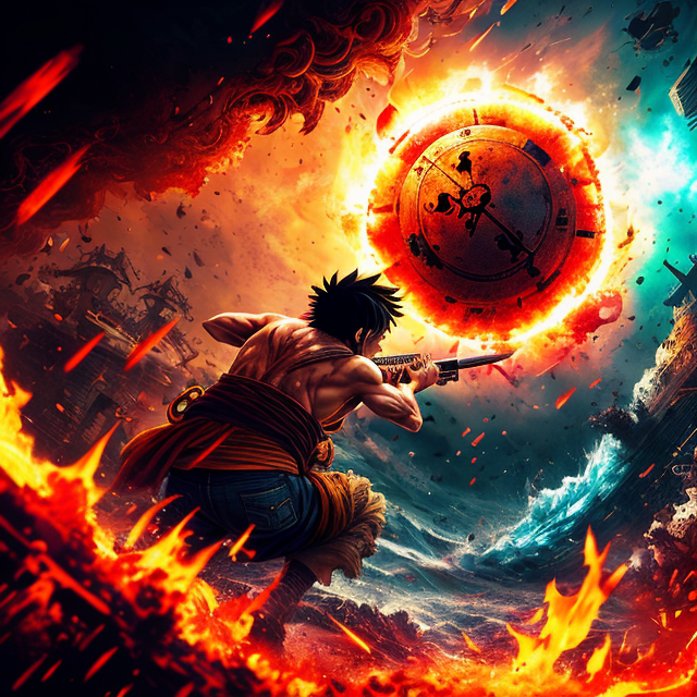 Gear 5 luffy fighting blackbeard , feeding, blood, gore, thrilling, scary, highly detailed, masterpiece, hdr, 8k wallpaper, hologram floating in space, a vibrant digital illustration, dribble, quantum wave tracing, black background, Behance hd, blood cover theme, Monster
