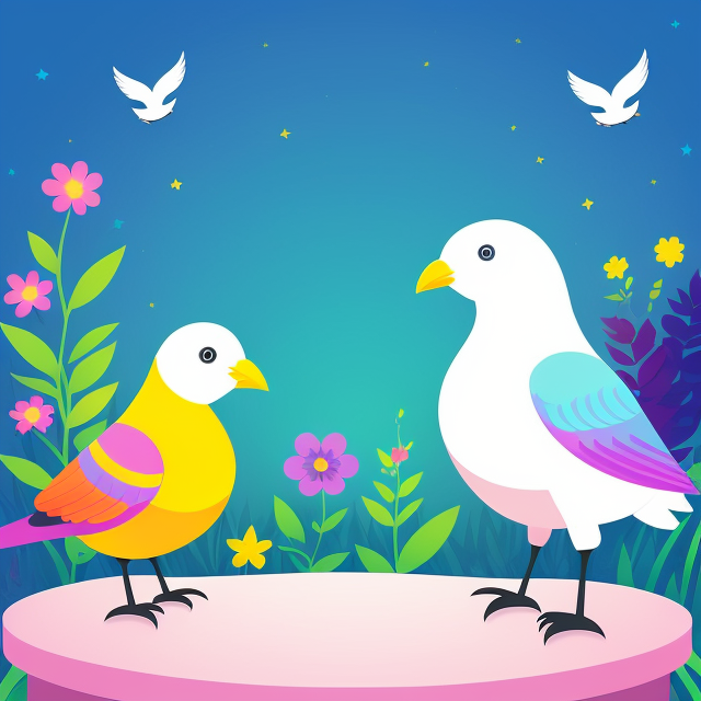 'two characters, the black sheep (animal not bird), the white crow (bird not animal), having a party, adorable, super cute, background magical garden, Disney style, vivid colors, 8k, Beautiful'', Cartoon Style: This art style features exaggerated, simplified shapes and bold, bright colors that are appealing to young children. It would work well for illustrating the fun, lighthearted moments in the story, such as when the characters are exploring, Children's Illustration, Children's book, Children's book style