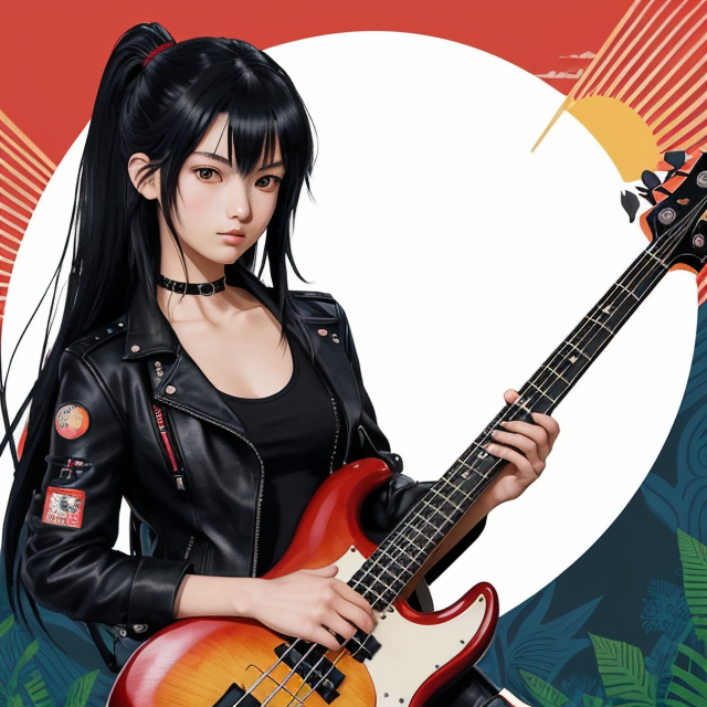 D drawing of an anime girl holding a bass guitar transparent background PNG  clipart | HiClipart