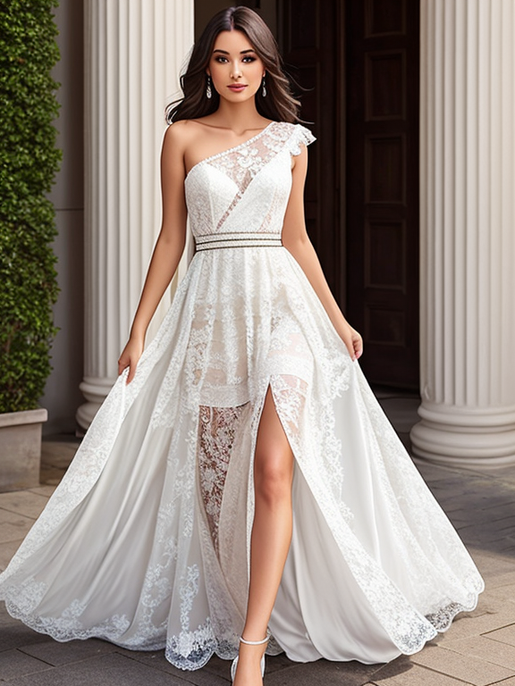 The dress features an elegant flow,... - OpenDream